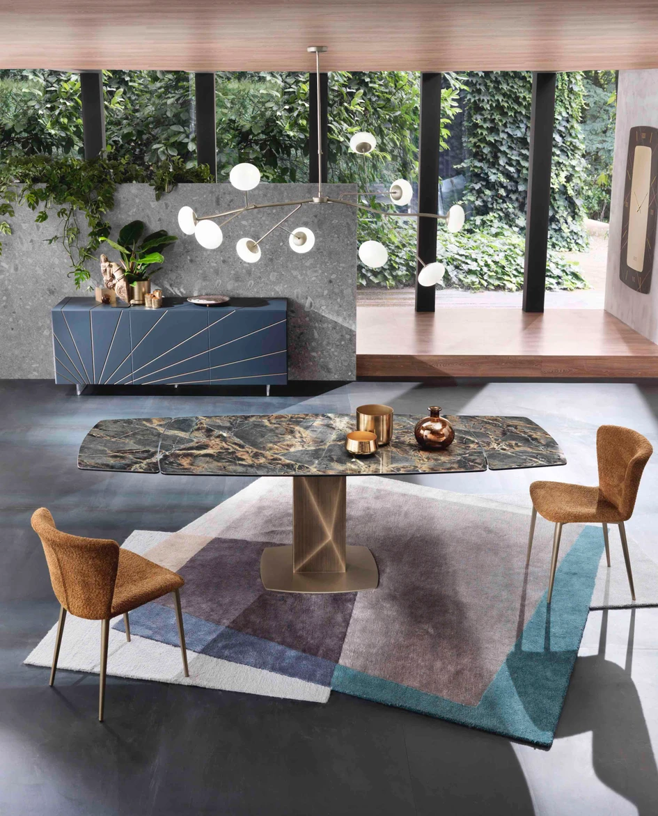 Riflessi’s new Sabino table has a flexible design which allows for different material combinations, sizes and shapes, but in all guises, it makes a striking focal point in a room