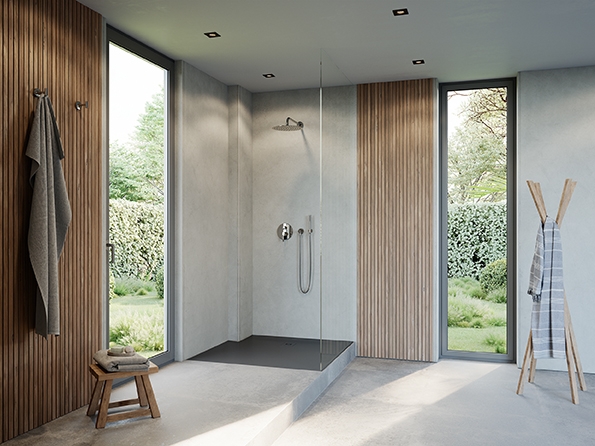 New perspectives: Duravit takes the topic of recyclability to the next level. With the Sustano shower tray, the bathroom specialist is presenting its first product made of the newly developed material DuraSolid Nature