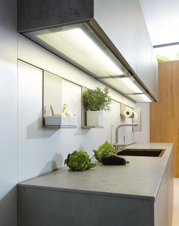 Dade Design’s Concrete Kitchen (top) and next125’s NX 950 ceramic kitchen in concrete grey effect (middle, bottom) 