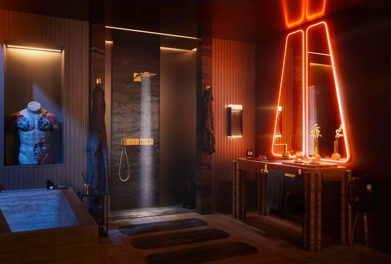 Inspired by Hollywood: for AXOR's Personalities campaign, architect Tristan Auer designed a futuristic luxury bathroom reminiscent of the setting of Ridley Scott's cyberpunk classic ‘Blade Runner’