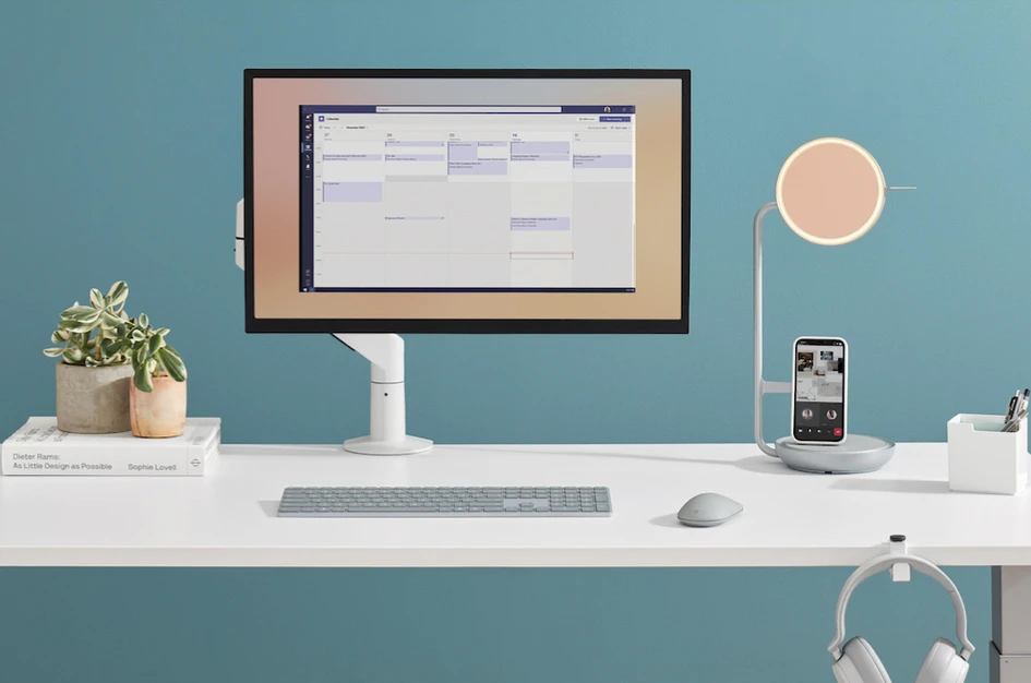 Made for the Zoom generation workplace, Steelcase’s Eclipse light switches from task to camera-ready ring light, with an adjustable lever