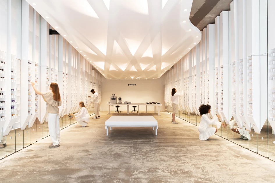 Polette’s piano keyboard store shelving holds their stylish eyewear, while the interactive experience encourages buyers to stay and play. Photo: Polette photography team