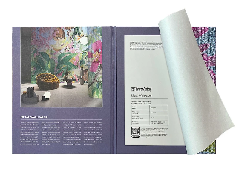 The Metal finish design folder is a functional tool for designers to explore, test and select the right wallpaper for their interior projects
