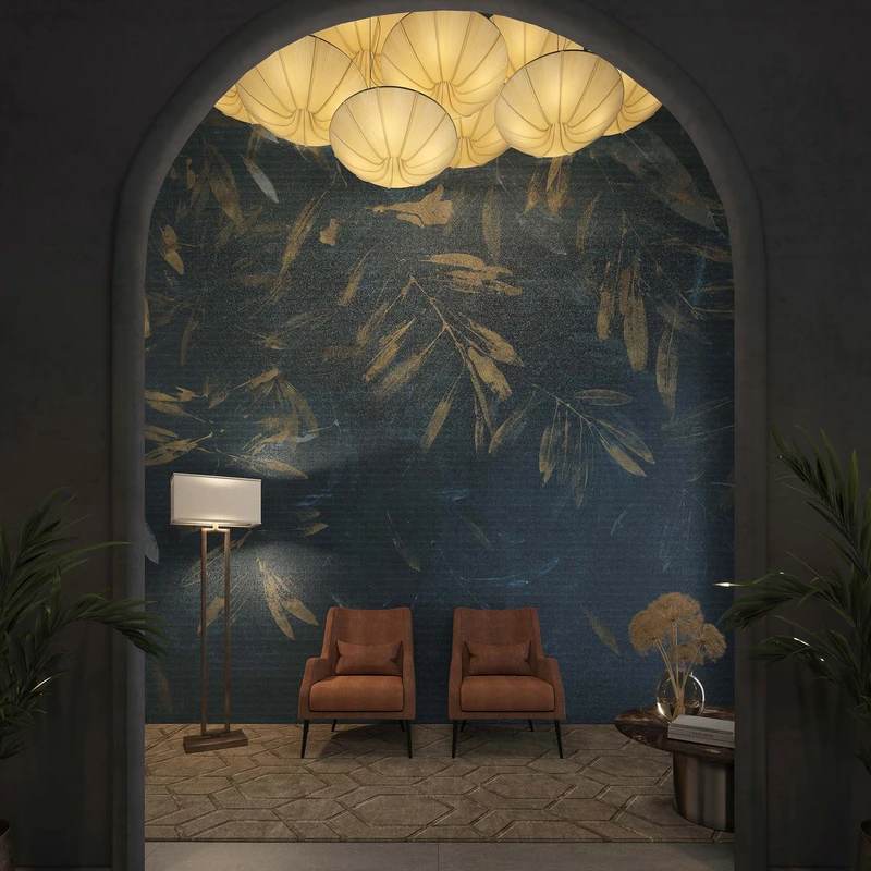 Atmospheric and natural: Tecnografica’s Claire de Lune wallpaper has sultry gold metallic tones