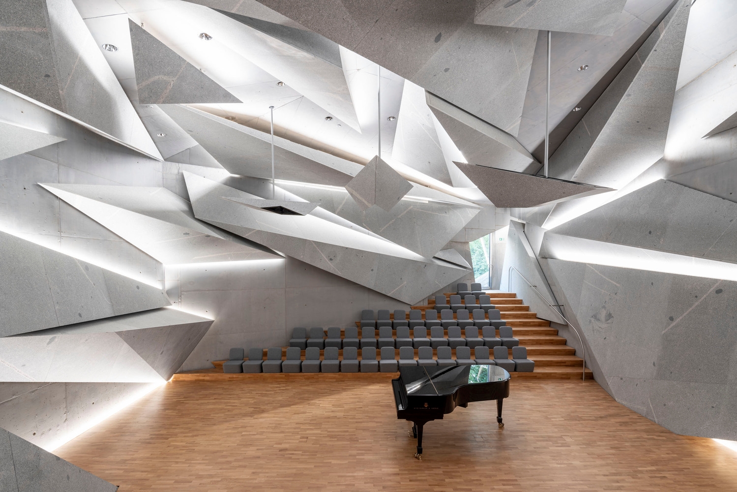 The concert and practice hall of the Haus Marteau music centre in Lichtenberg, Germany, is lined with granite splinters – a clue to the area’s mining past. Photo: Edward Beierle