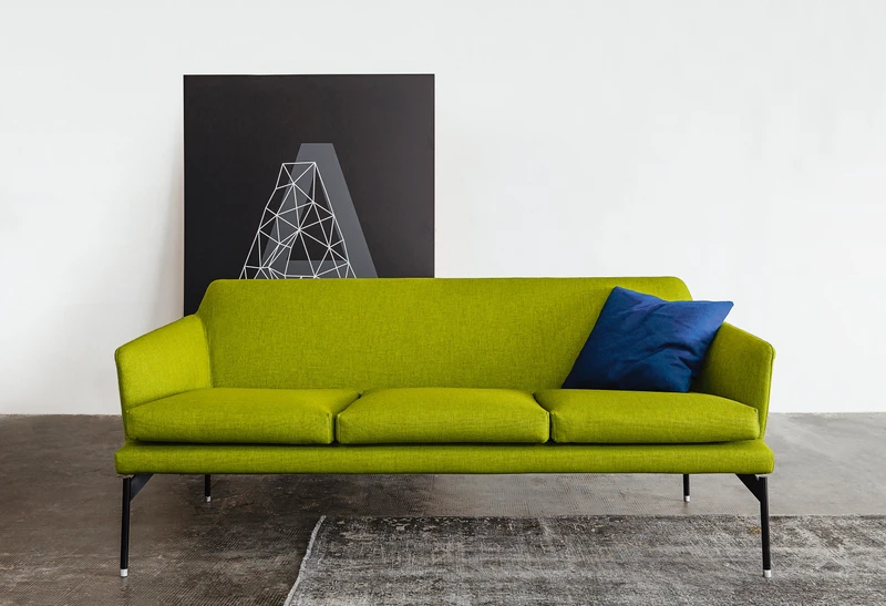 The Eduard New sofa’s curve (top, middle) and 770 Level Sofa’s slender composition (bottom)