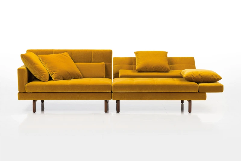 Giovannetti Collezioni’s high-backed Carlton (top), B&B Italia’s flat-backed AC Lounge sofa (middle) and the adjustable arms and backs of Brühl’s amber sofa (bottom)