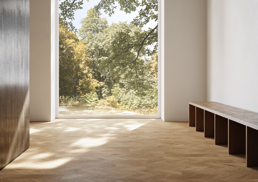 The grain of Spinpark’s top layer is rotated 45 degrees relative to the plank – a seemingly simple action with a great impact