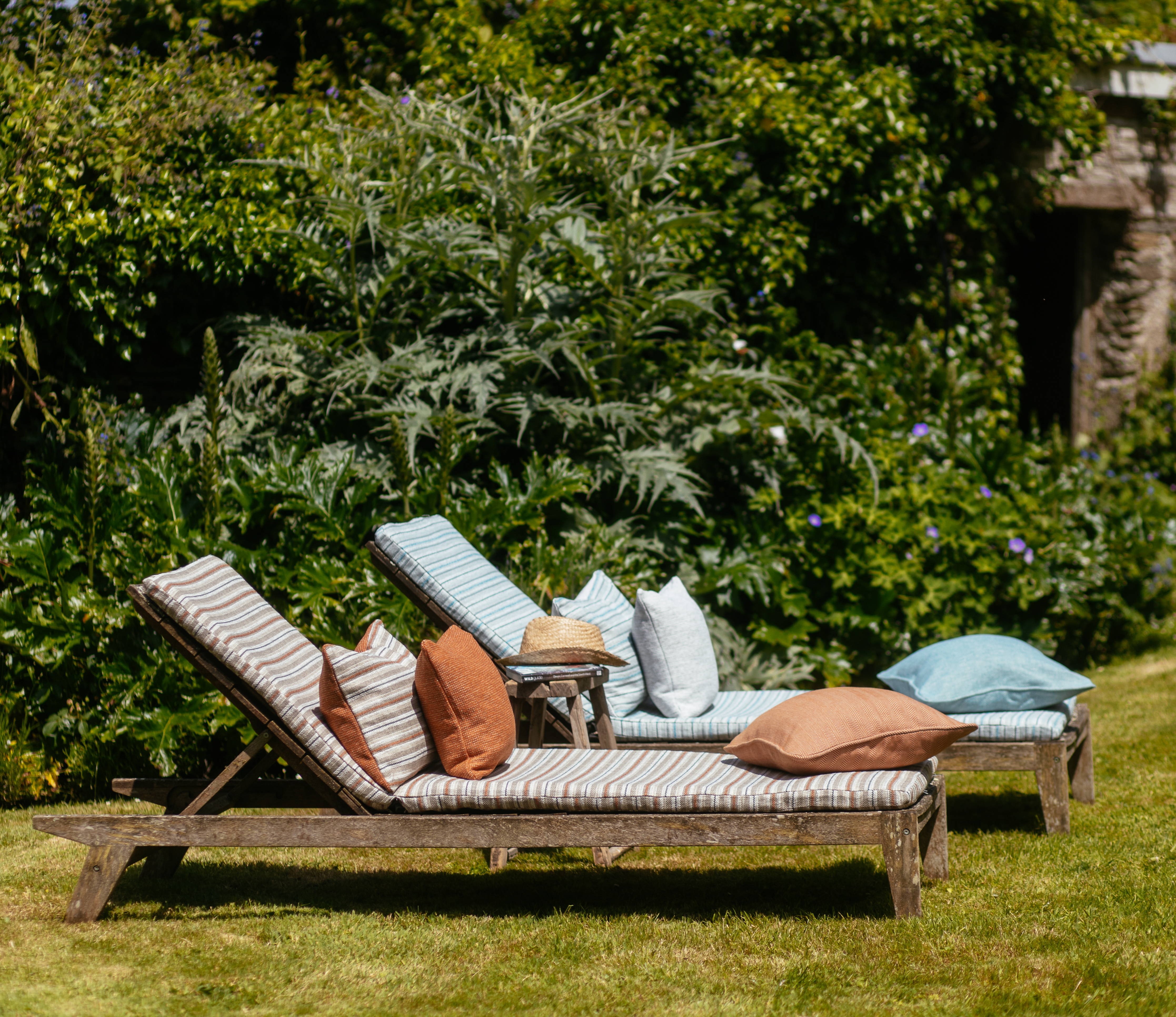 ‘Hippy’ from the new Fabric Collection (above) and Sketch and Stripes from the Indoor-Outdoor Collection (below) feature soft tones that seamlessly fit into any space and style