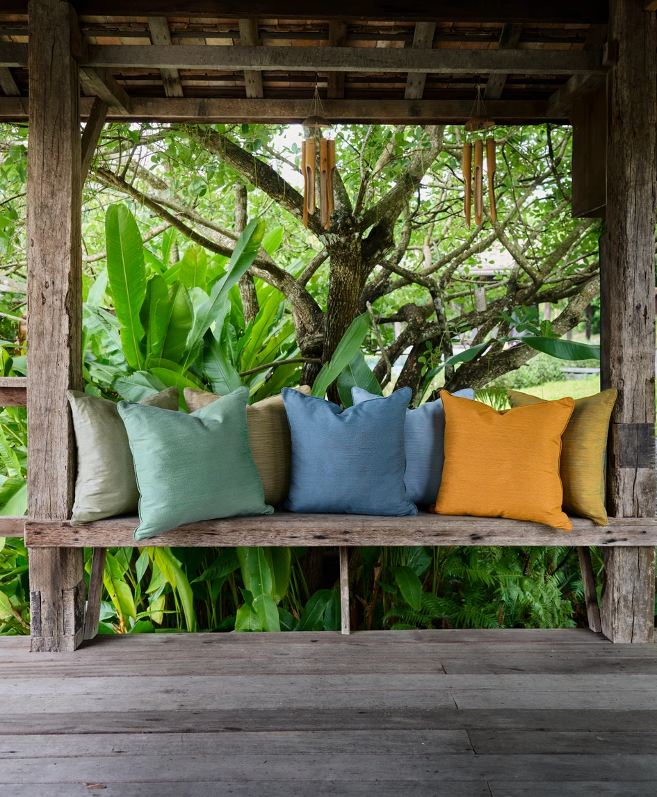 The Shan Highlands Collection (above) draws inspiration from Thailand’s Shan Hills and culture, while The Raffia Collection (below) highlights traditional craftsmanship and weaving techniques 