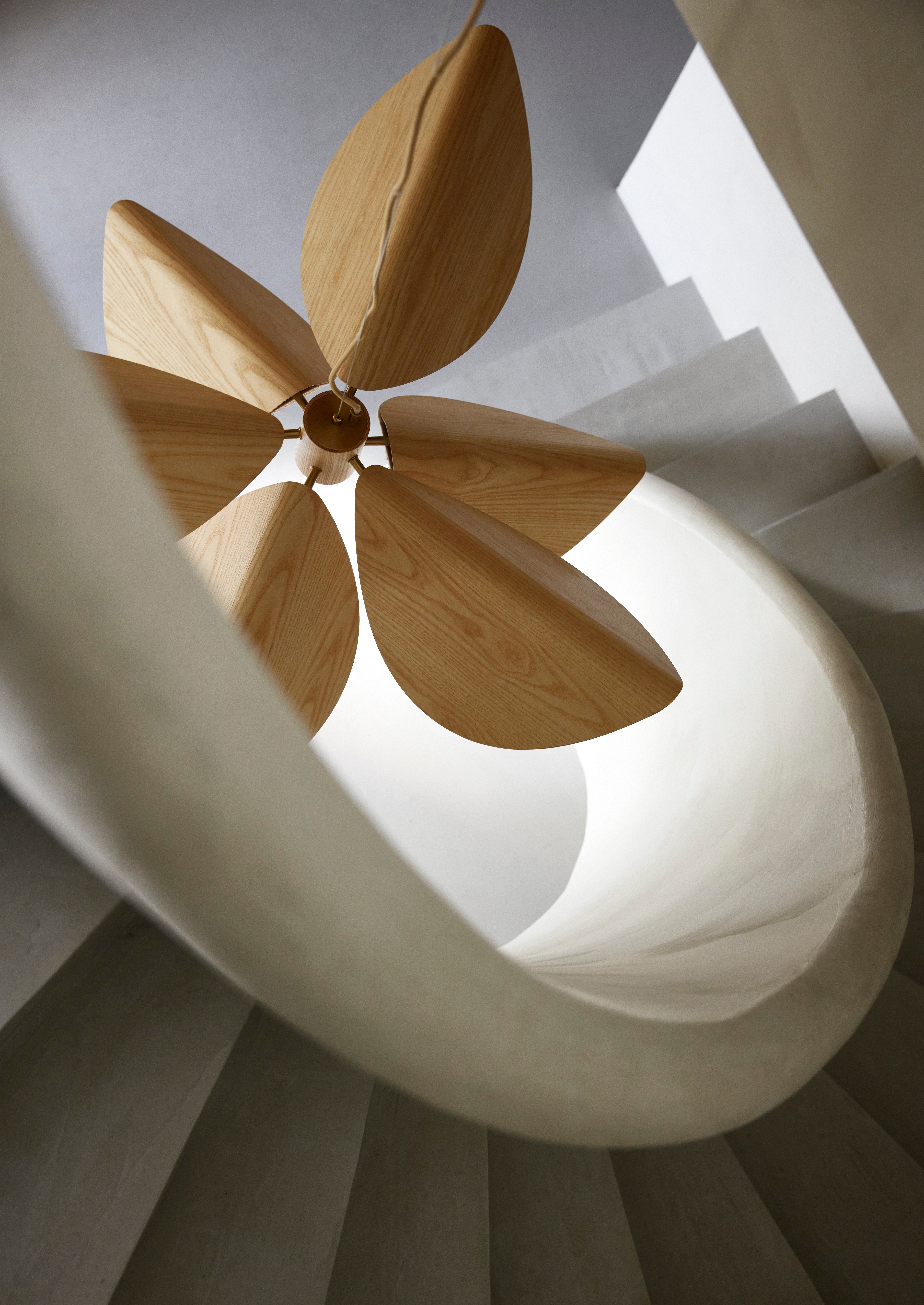 The LYS collection reflects the elegant petals of the royal lily, with lampshades in three sizes, available in natural wood veneer or a striking dark black finish 