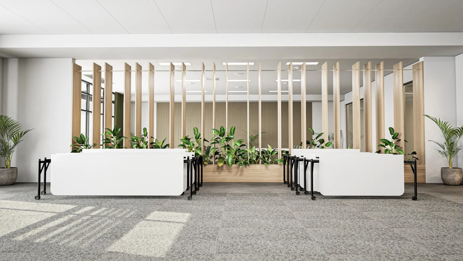 Folding Surfaces desks fold easily and adapt to fluctuating occupancy, making them perfect for hybrid work models