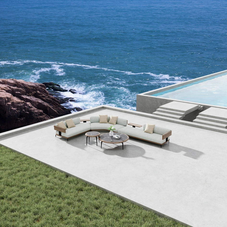 MBM introduces FUREMA, a sustainable teak alternative crafted from recycled plastic and rice husks, showcased in their new outdoor collection, 'Surf'