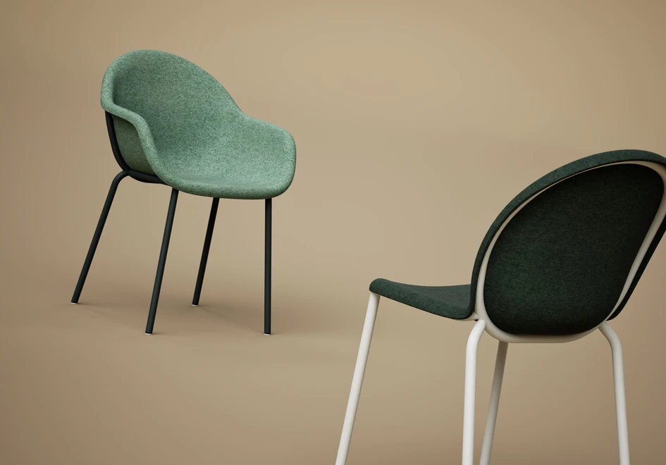 Frank Schrofer’s Sparky chair for Satelliet Originals fuses aesthetics and ergonomics with curved edges, seamlessly folding around a steel frame