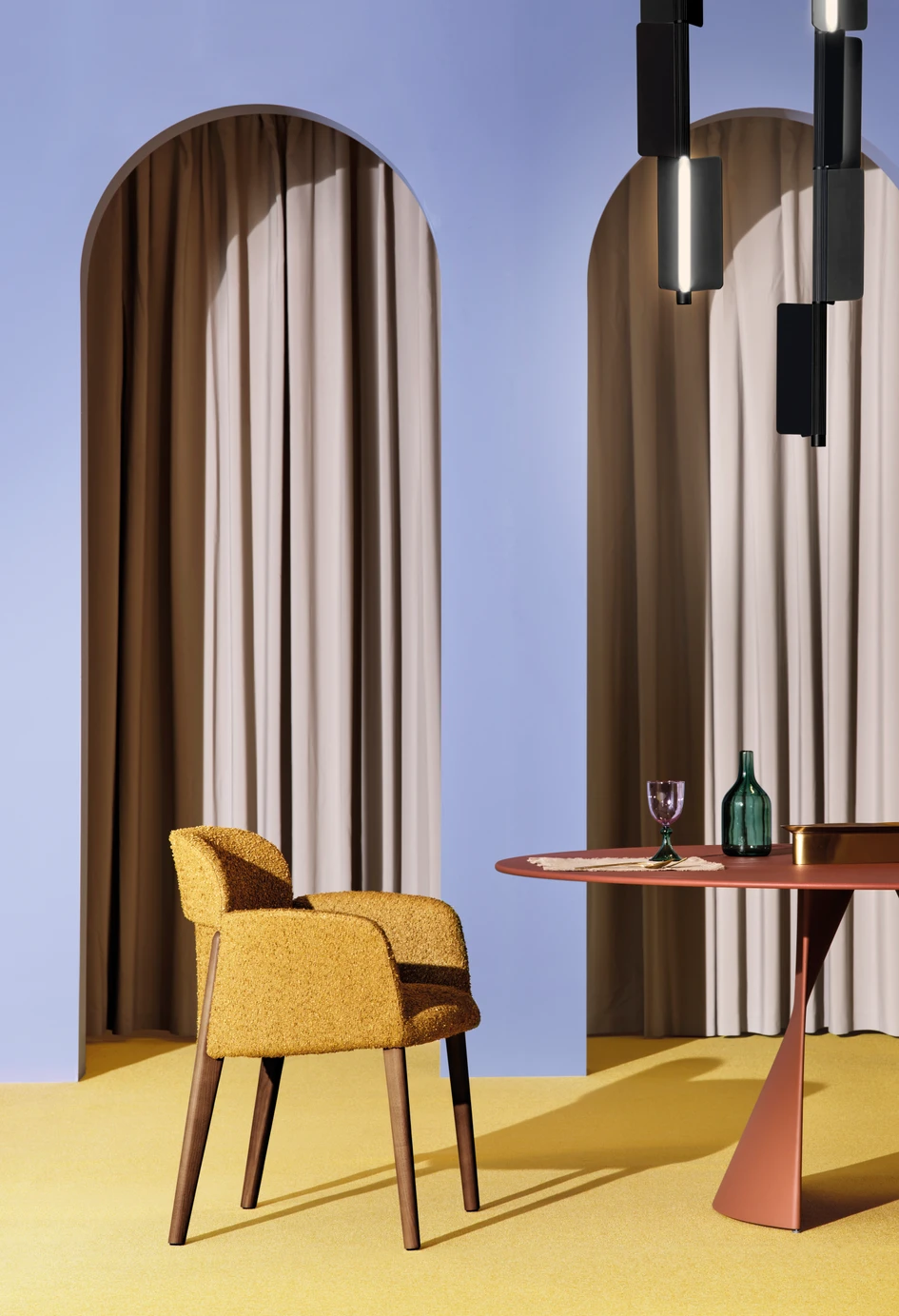 Designed by Patrick Jouin, Pedrali’s Opale armchair is a companion piece to Ester, which debuted 10 years ago for a Michelin-starred restaurant. Photo: Omar Sartor, art direction: Studio FM Milano, set design & styling: Studio Milo