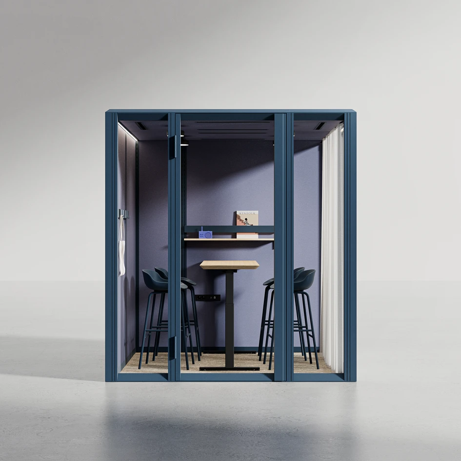 Each wall module can be configured as solid, transparent or semi-transparent — giving clients full control over the pod’s wall layout