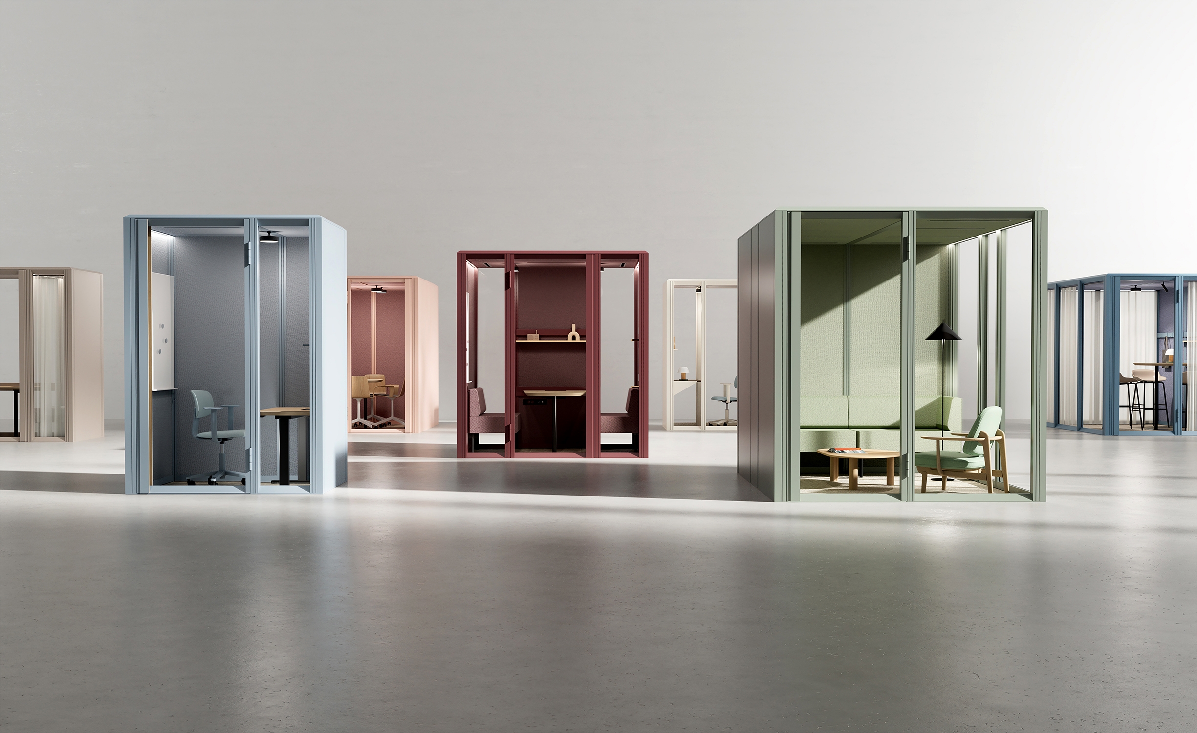 Mute’s latest pod family features 30 models in 11 sizes, designed to accommodate 1 to 8 people
