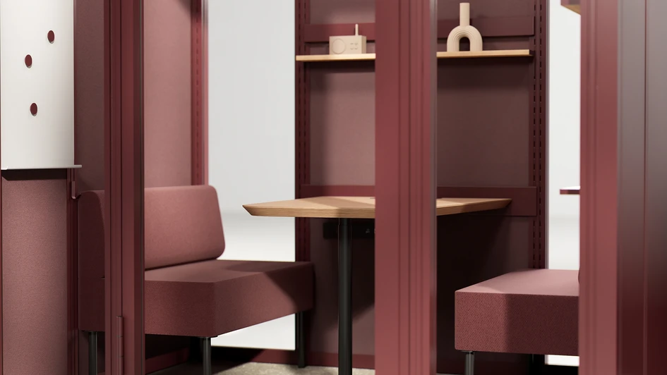 With an extensive, dedicated furniture collection that includes modular sofas, tables, height-adjustable desks and a set of wall-mounted accessories, you can tailor the pod to your specific need