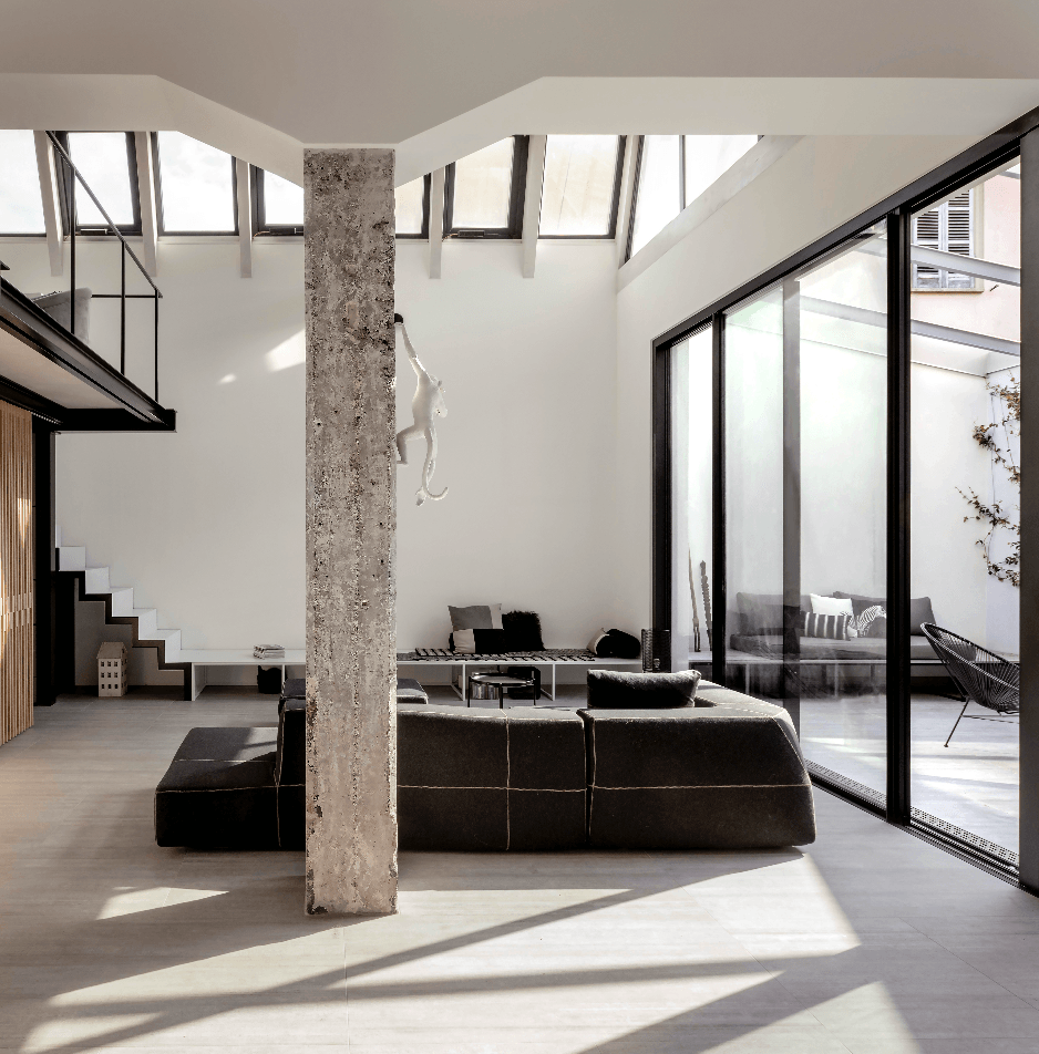 Leer la historia Modern black and white loft apartment tiled with porcelain stoneware