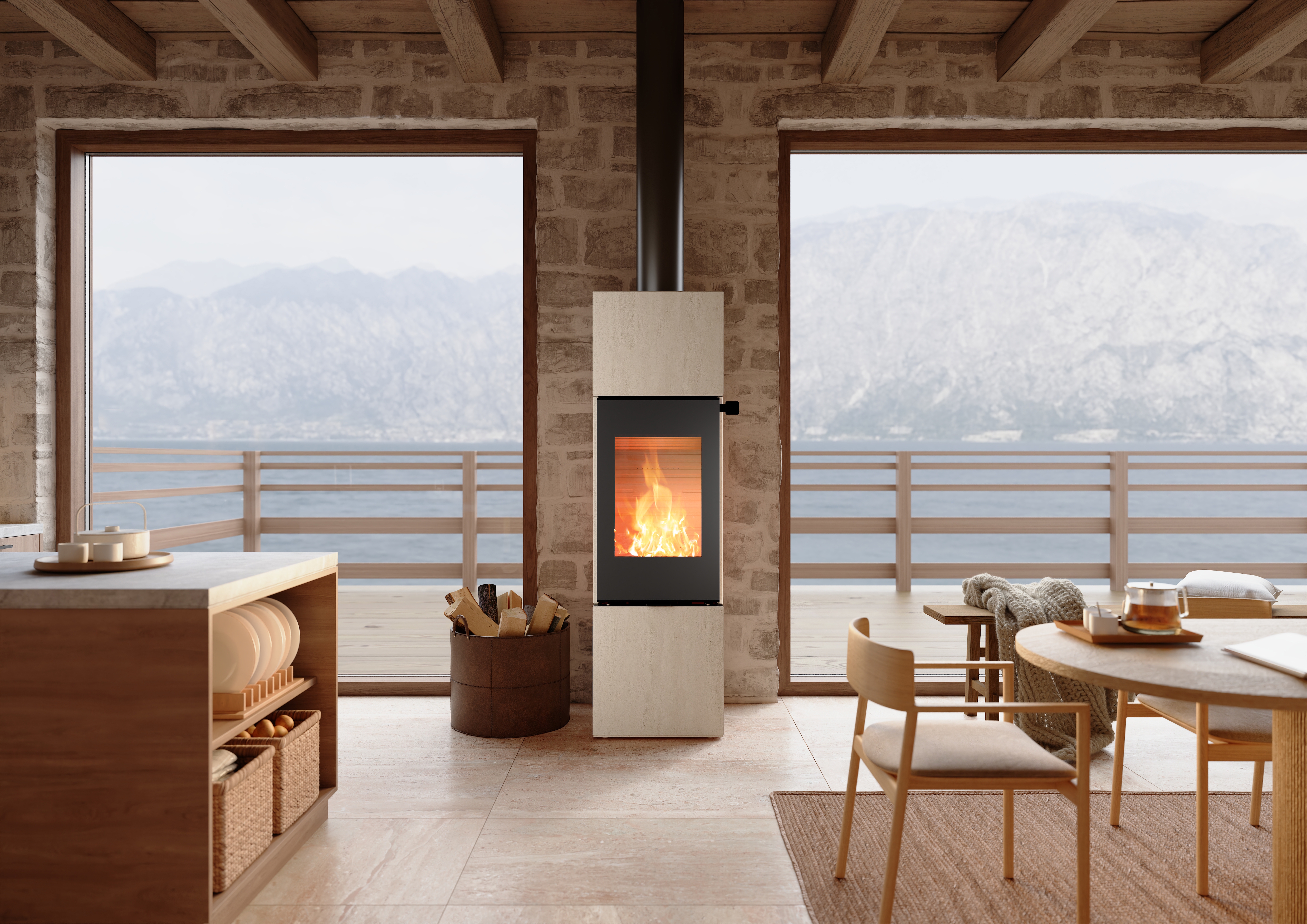 Lire l’histoire NEXO 160 stove - new with stone cladding