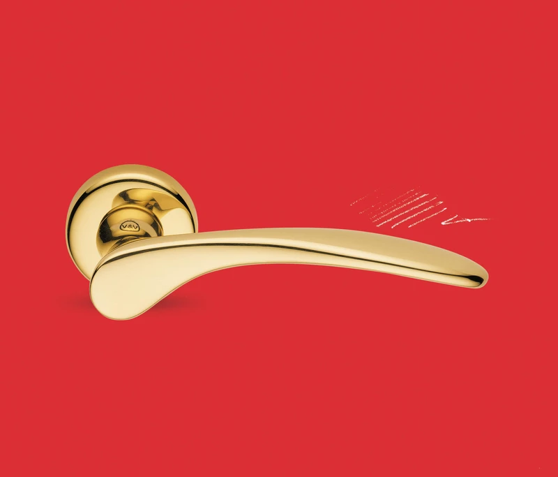 Both the Onda lever door handle from Olivari (top) and those in the Valli&Valli range (bottom) are curved to fit comfortably into the hand