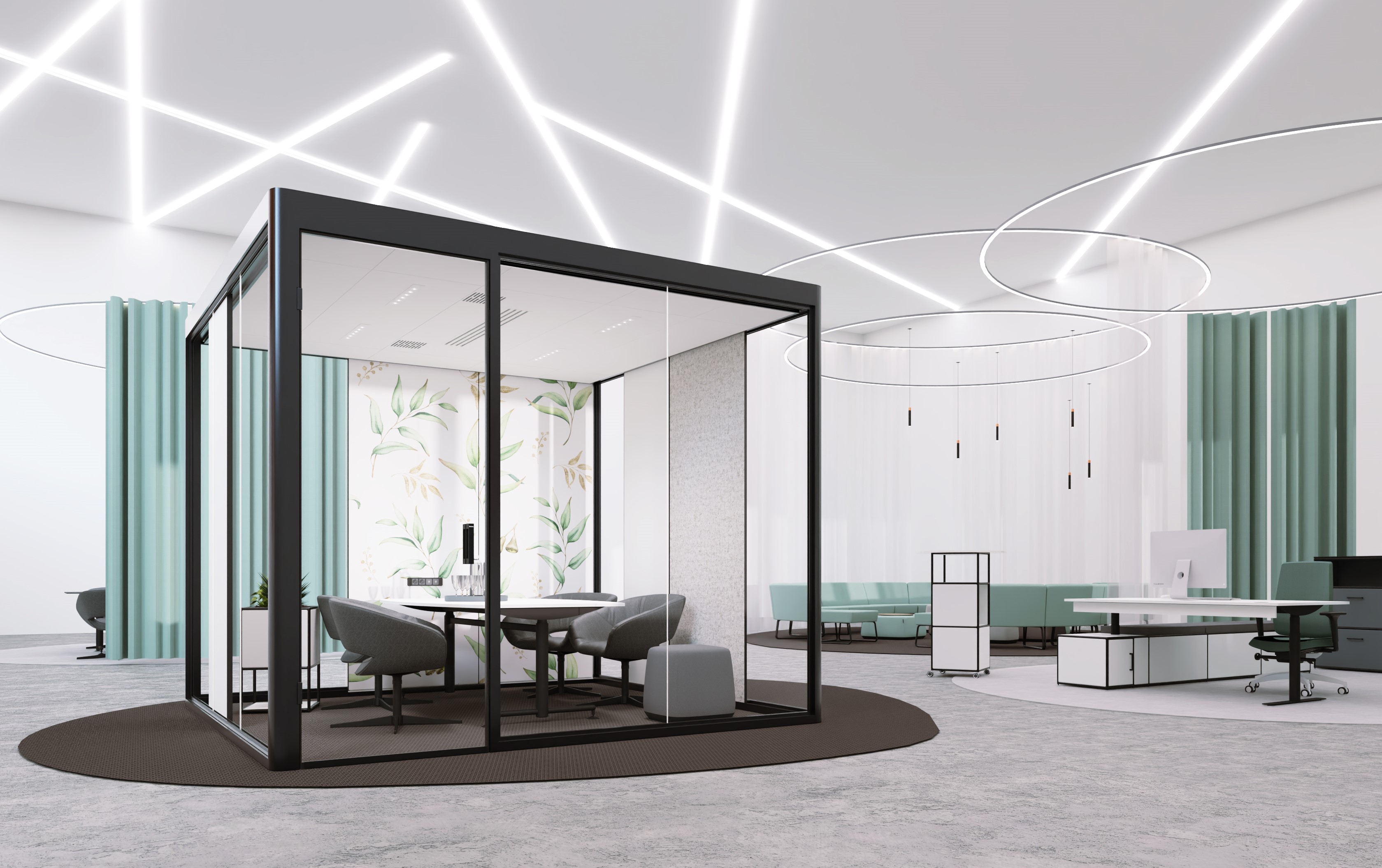 The cubes' climate is optimised by a quiet, energy-efficient ventilation system: a fan unit is integrated centrally in the ceiling, which extracts exhaust air and supplies fresh air
