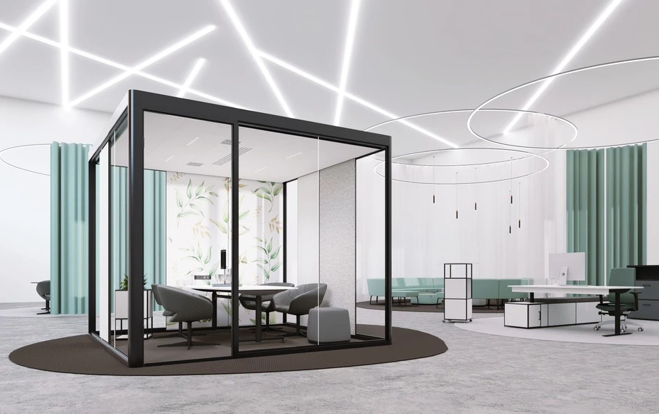 The cubes' climate is optimised by a quiet, energy-efficient ventilation system: a fan unit is integrated centrally in the ceiling, which extracts exhaust air and supplies fresh air