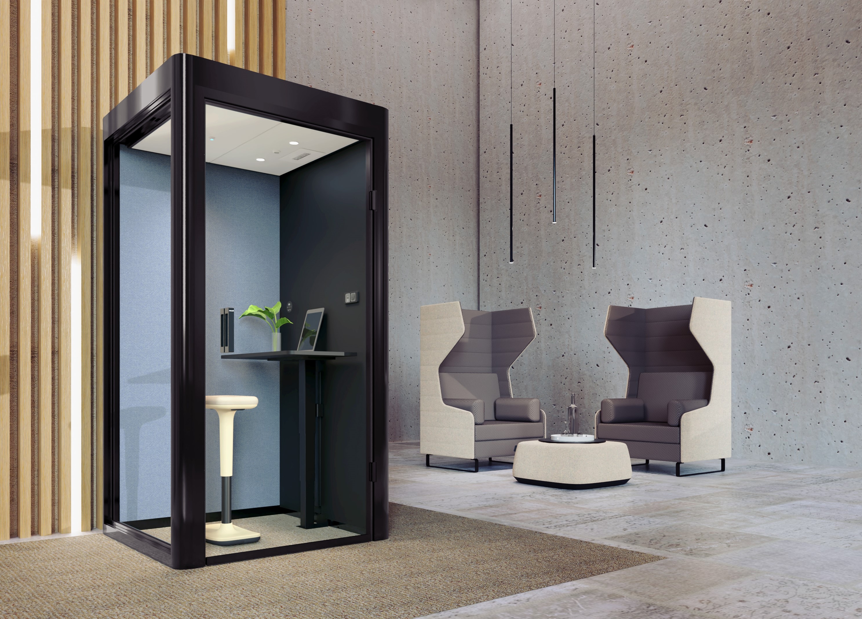 Cube 4.0 Telephone allows for undisturbed telephone communication. Due to building-independent installation and many customisation options, the smallest module variant adapts to the existing architecturevariant also adapts to the existing architecture