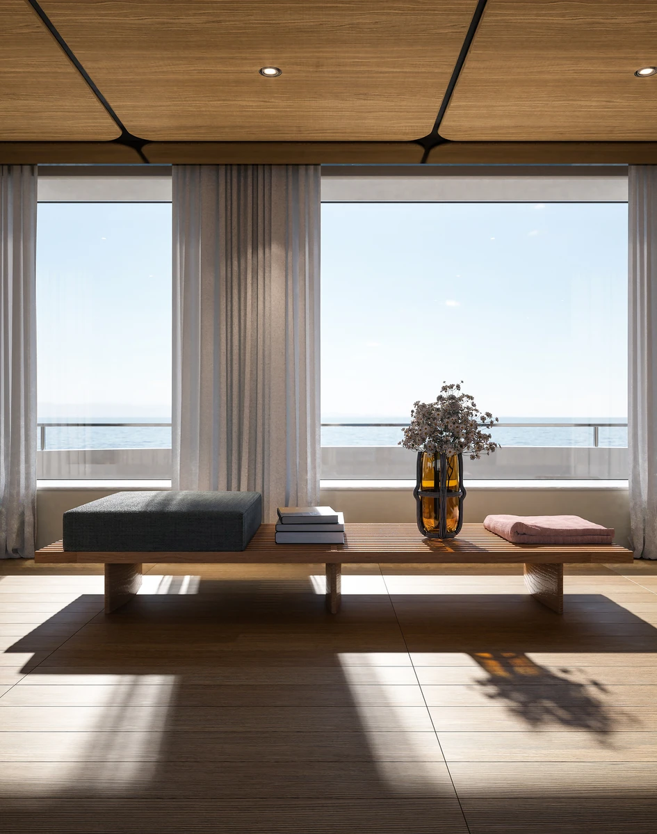 Classic pieces such as Marco Zanuso’s Lady armchair and the modular Refolo system by Charlotte Perriand complement contemporary designs