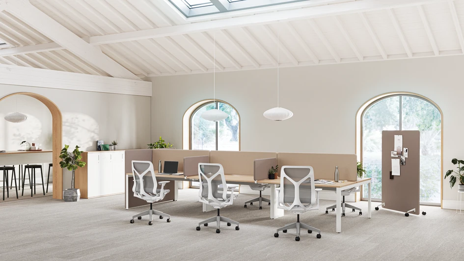 The Bound table-top dividers guide focus while allowing people to stay visibly and physically connected to the energy of the workspace