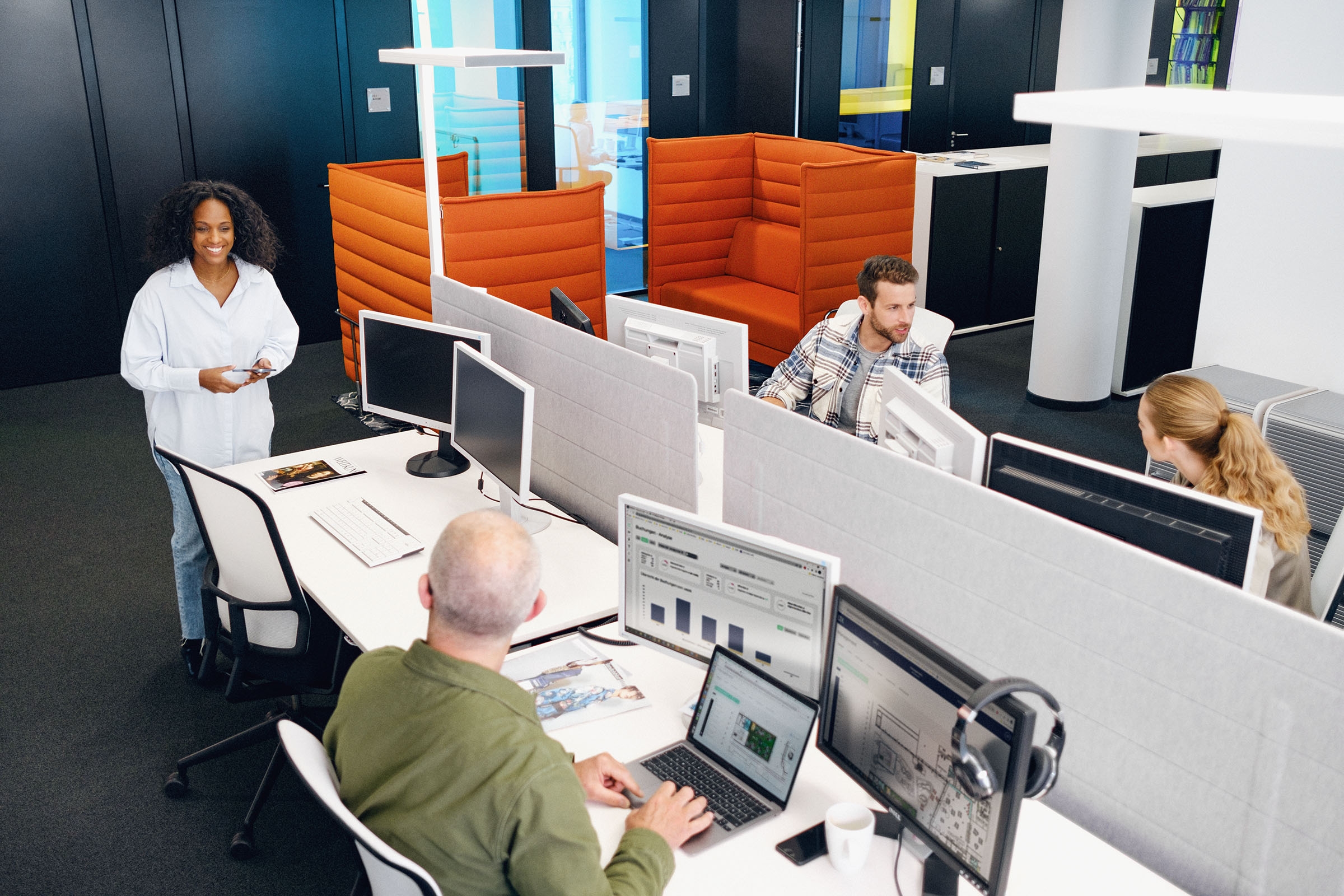Waldmann's biodynamic indoor office lighting orients itself towards the cycle of natural daylight throughout the course of the day 