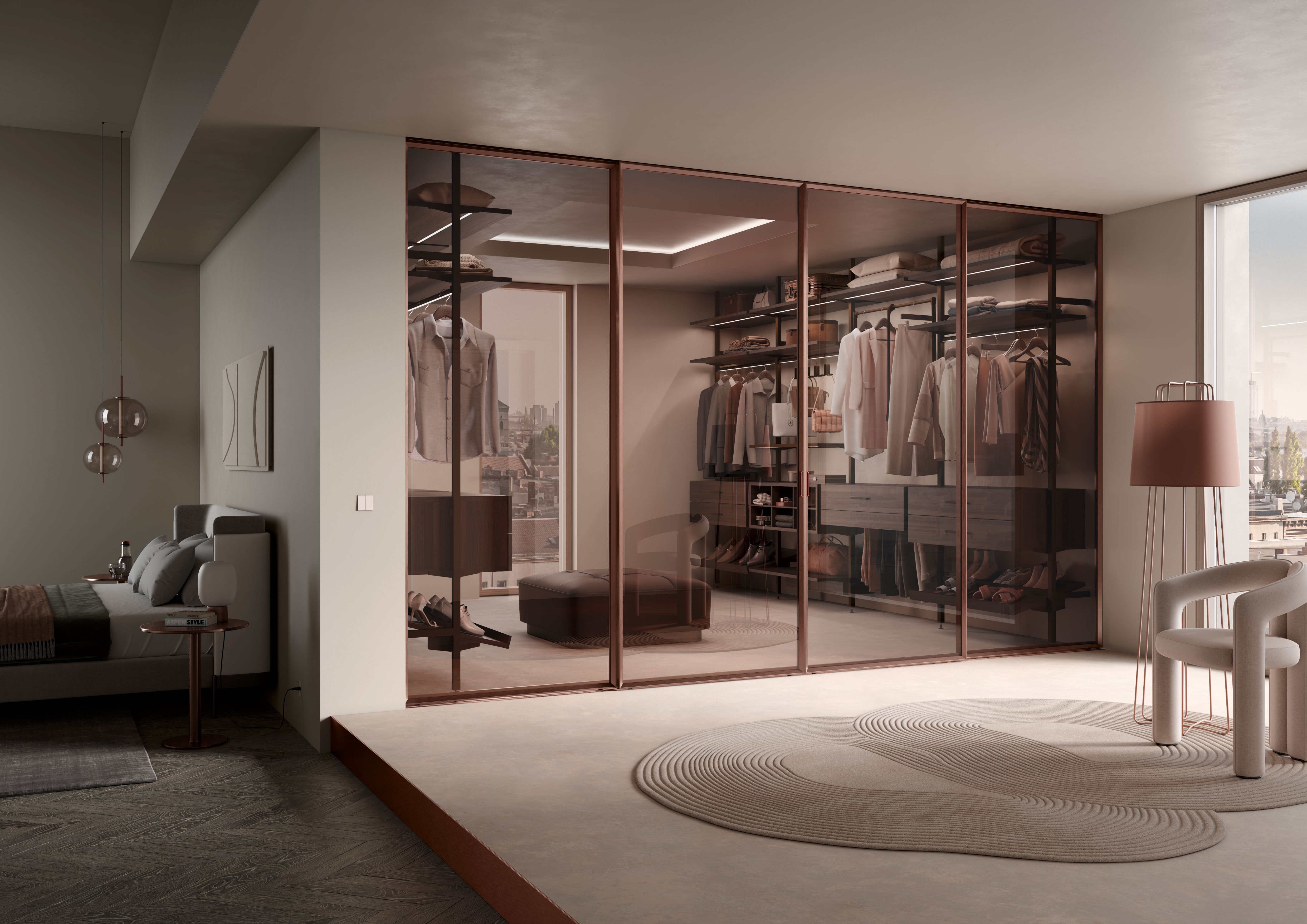 The Facet sliding door system from Raumplus brings spatial separation and visual continuity into harmony