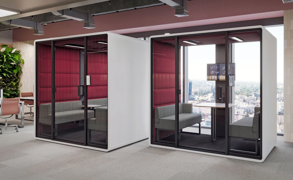 The HushFree.M meeting pod offers multiple customization options to create accommodating workplaces and help draw workforces back to the office