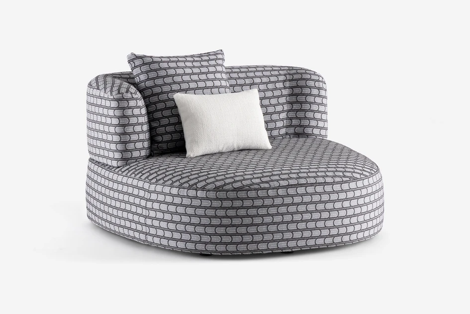 Fabian and Miguel are two new highly functional but intriguingly textured fabrics that take the Pierre sofas and poufs comfortably on to terraces and into gardens