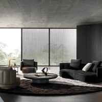The Raphael family of seats by GamFratesi, ideal for smaller domestic contexts (top), the Superblocks storage unit in its living-room variant (middle) and the Torii Bold family of seats by Nendo, featuring softly rounded volumes (bottom)