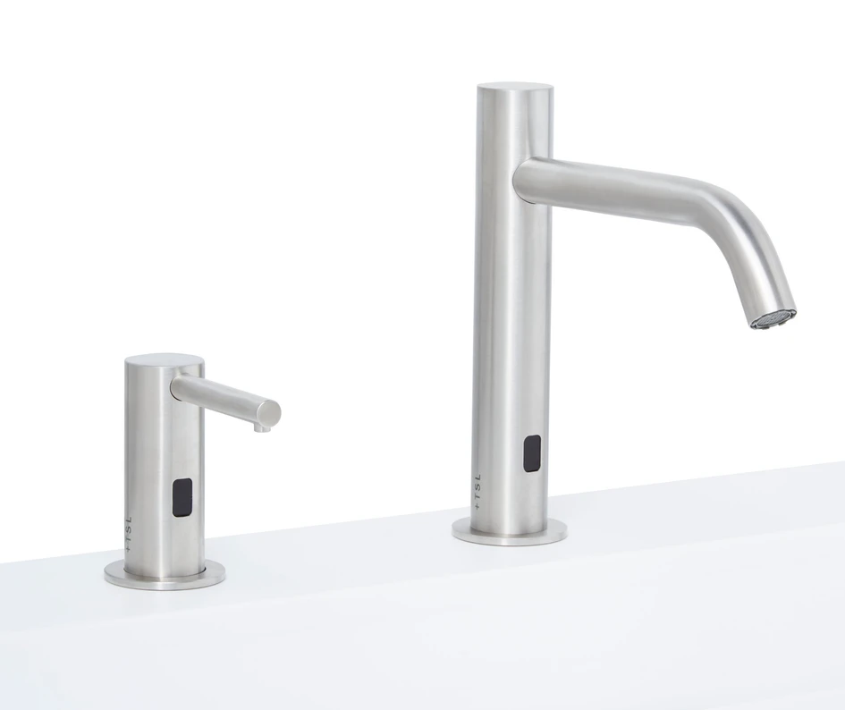 The simple and elegant stainless-steel Radius taps are inspired by Bauhaus design principles and feature infrared technology that offers sensor stability and longevity