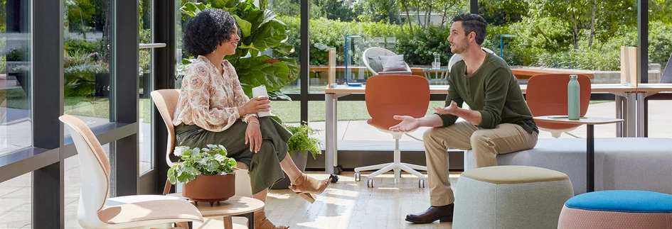 Natural light, plants and other biophilic design details can help improve the sense of wellbeing of all the users of a workplace