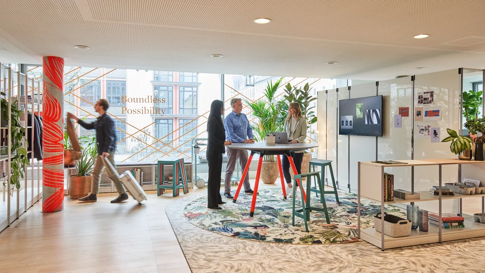 Interior architecture has been created within the workspace, with the help of products such as the dynamic Camper&Dens awning (above)