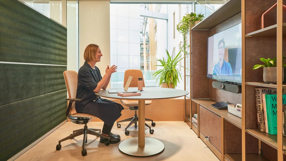 Steelcase products are put to the test at its Learning + Innovation Center (LINC), including desk shelters, space dividers and the Think Chair (above)