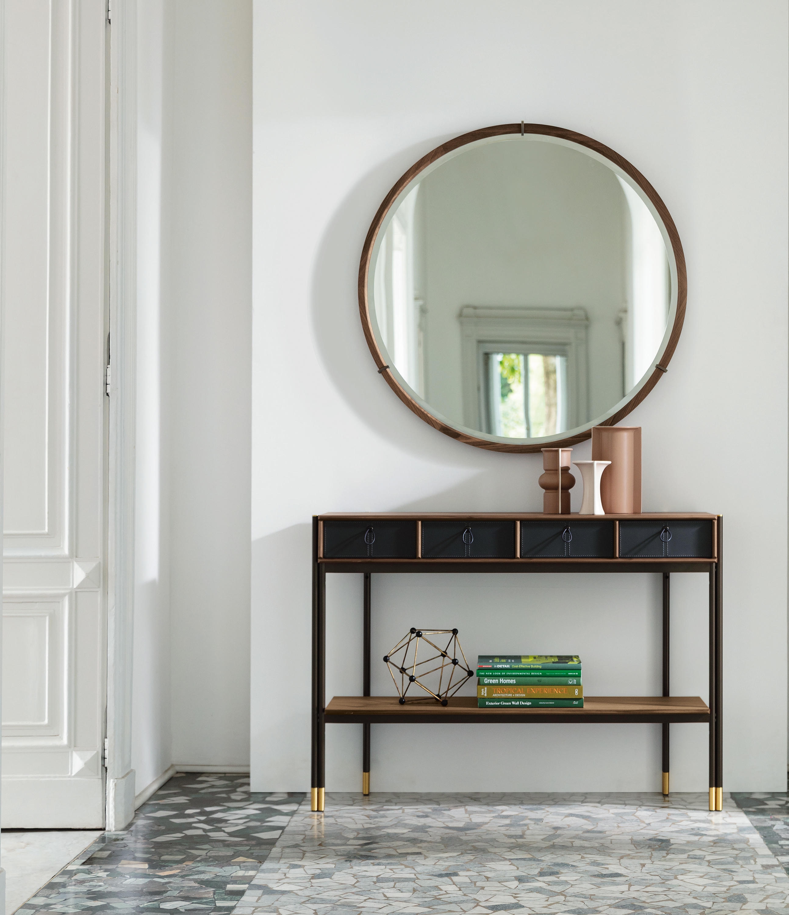 Slim console tables such as Bayus 8 from Porada bring extra storage space to low wall spaces recently vacated by radiators