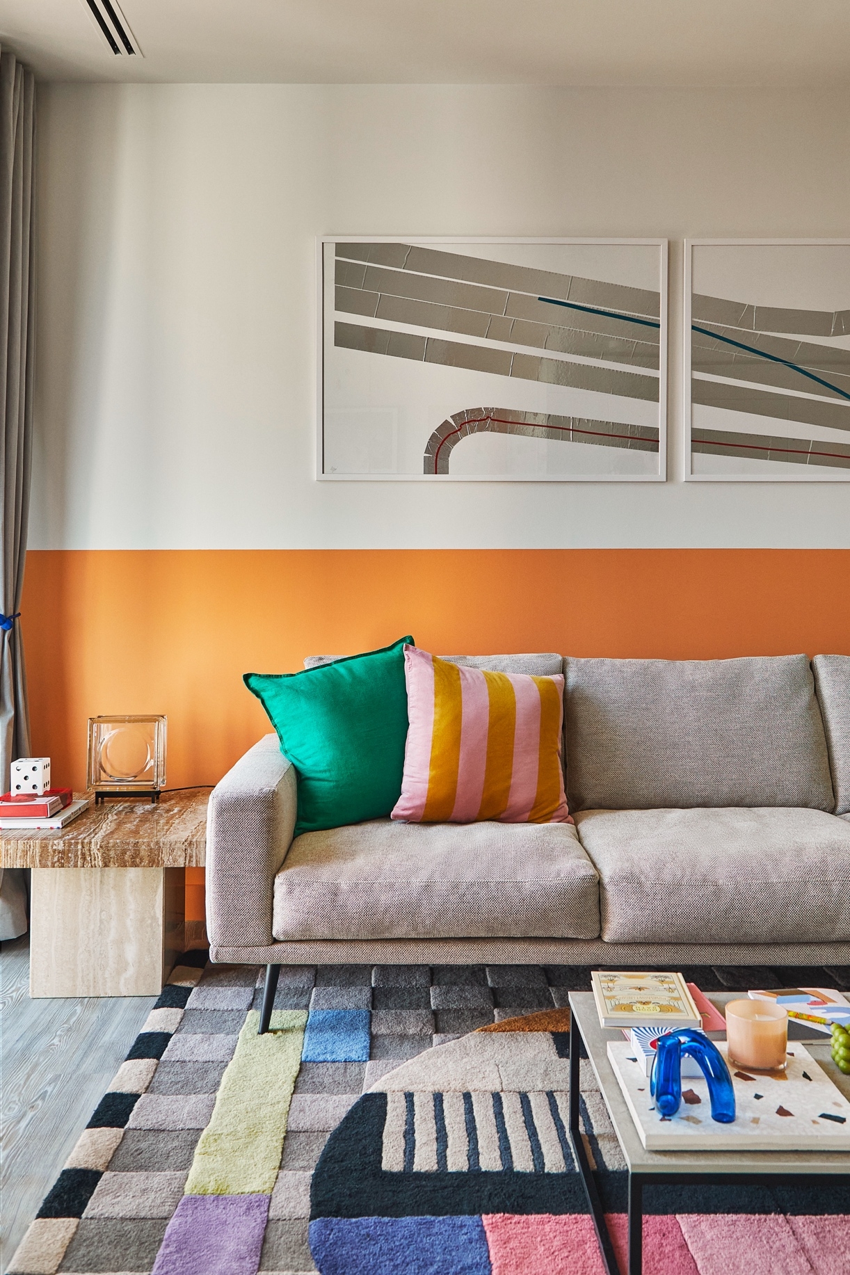 Danish brand BoConcept has supplied furniture for 281 new rental homes in the Coppermaker Square Xavier building. Here, a beige three-seater Carlton sofa and Lugo coffee table have been styled together with a myriad of warm and strong tones  