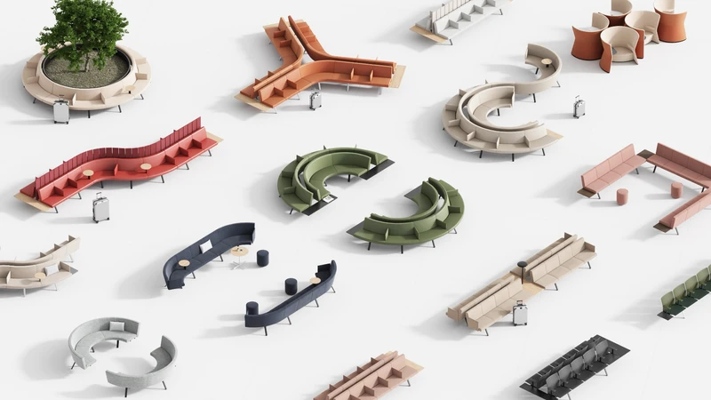 New collections from Poltrona Frau include the BAY System, an endlessly flexible series of seating for public waiting areas that fit all manner of layouts and accommodate social interaction