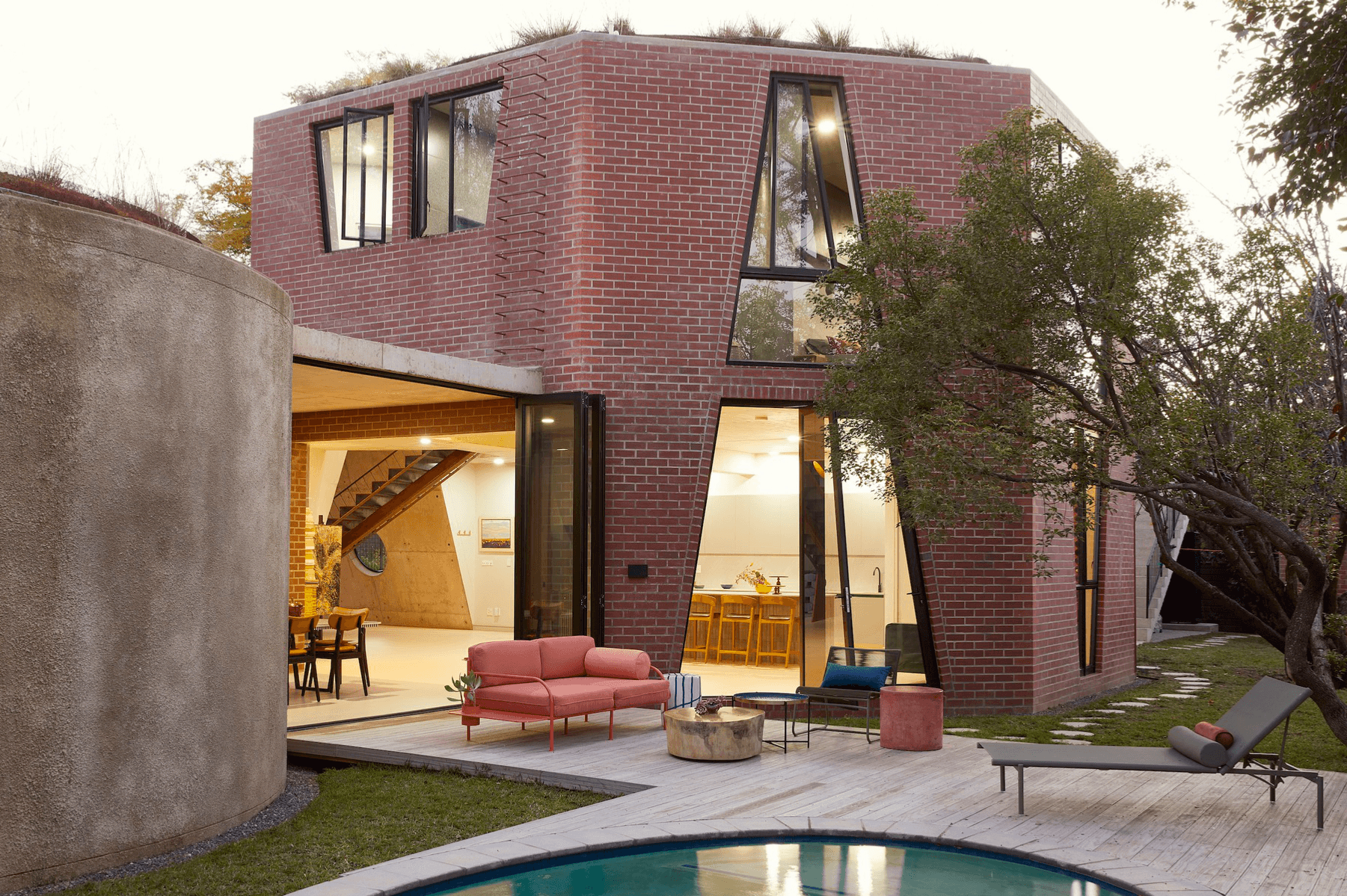 After Gregory Katz Architecture suggested incorporating triangles, hexagons, cubes and circles in the Great Primary Shapes House, the clients went on to suggest trapezoid windows, too. Photo: Elsa Young