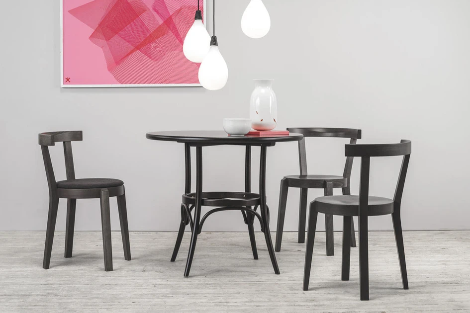 The original bistro furniture, TON A.S’s bentwood ranges, including the 14 chair and barstool (top), as well as the 252 and 152 tables (bottom), are aesthetics synonymous with the concept