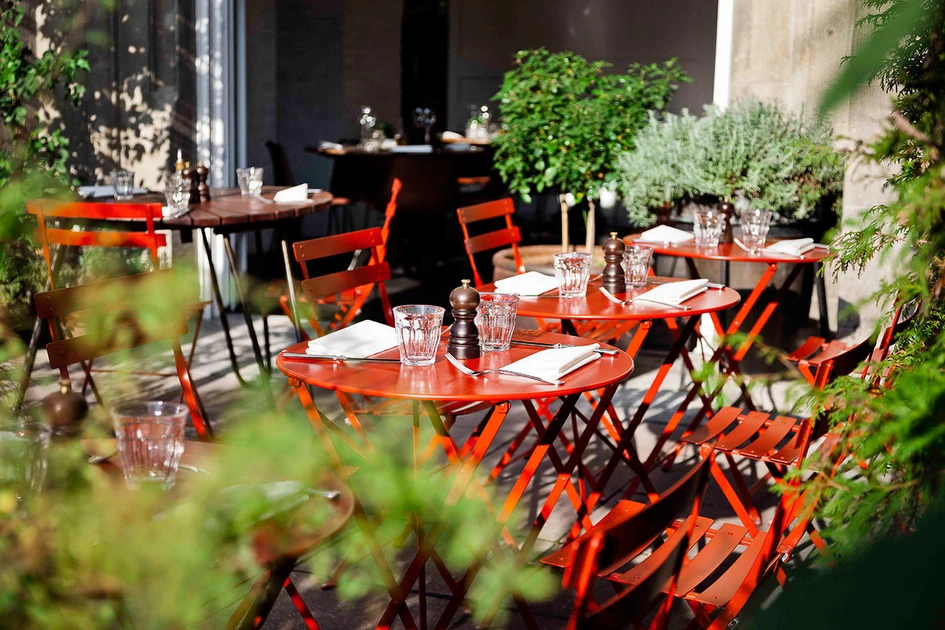 Outdoor bistro furniture like Pedrali’s Nolita collection (top) and Fermob’s Bistro range (bottom) are both hardwearing enough for life out on the street, while being light enough to move out there