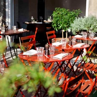 Outdoor bistro furniture like Pedrali’s Nolita collection (top) and Fermob’s Bistro range (bottom) are both hardwearing enough for life out on the street, while being light enough to move out there