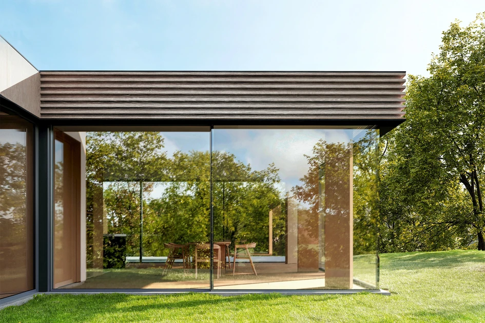 A protected space in the midst of nature: glass building envelopes that visually dissolve are a common aspiration in modern architecture and the cero IV sliding windows help to  make this possible