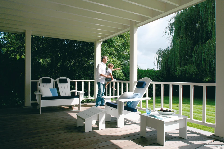 Royal Botania includes a two-seater version and footstool along with a single armchair in its Adirondack-inspired New England collection