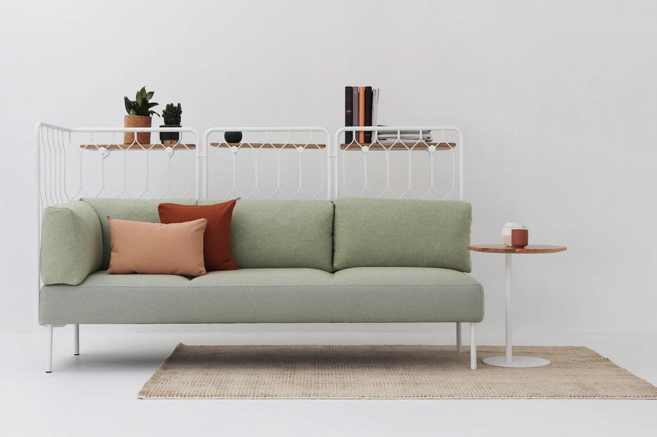 The sturdy base frame of the Rostrum Sofa from Prostoria (top) and the thick arms of Mariya from Andreu World (middle) are utilised as storage, while the Kove from Fora Form (bottom) has a metal frame that can extend into a partition