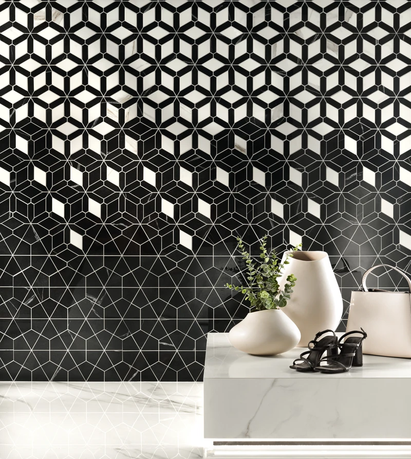 The new geometric pattern uses only three tile forms, incorporating repetition with a touch of variation – just enough to create a unique, visually engaging surface